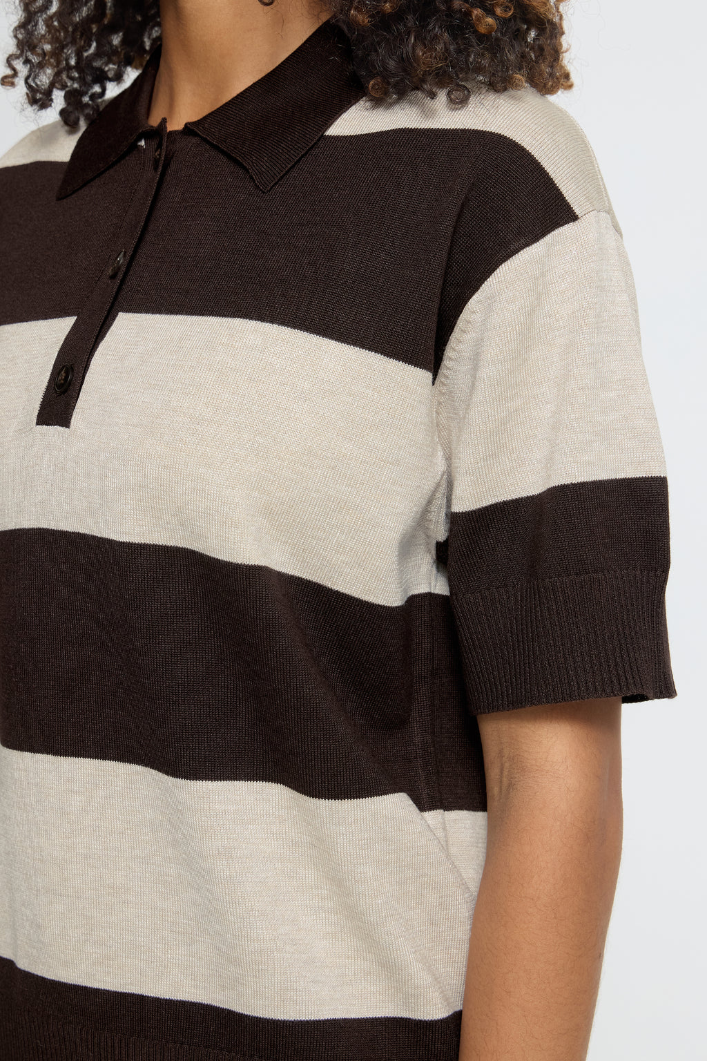Ichi Striped Brown Loose Polo
