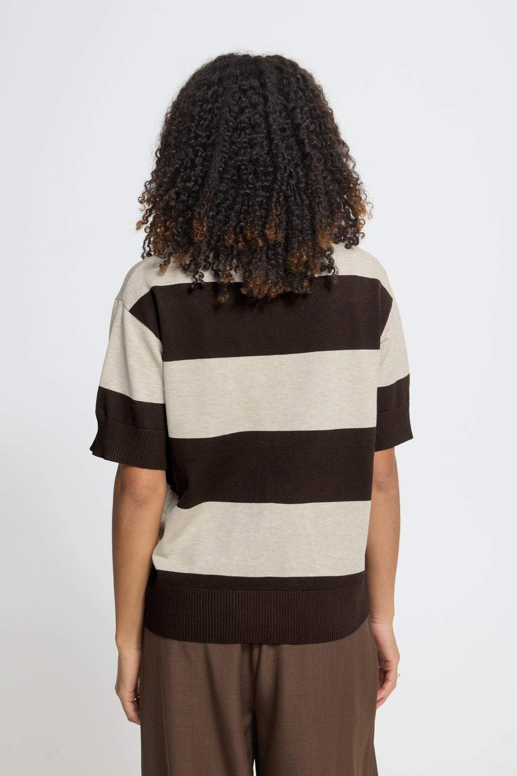 Ichi Striped Brown Loose Polo