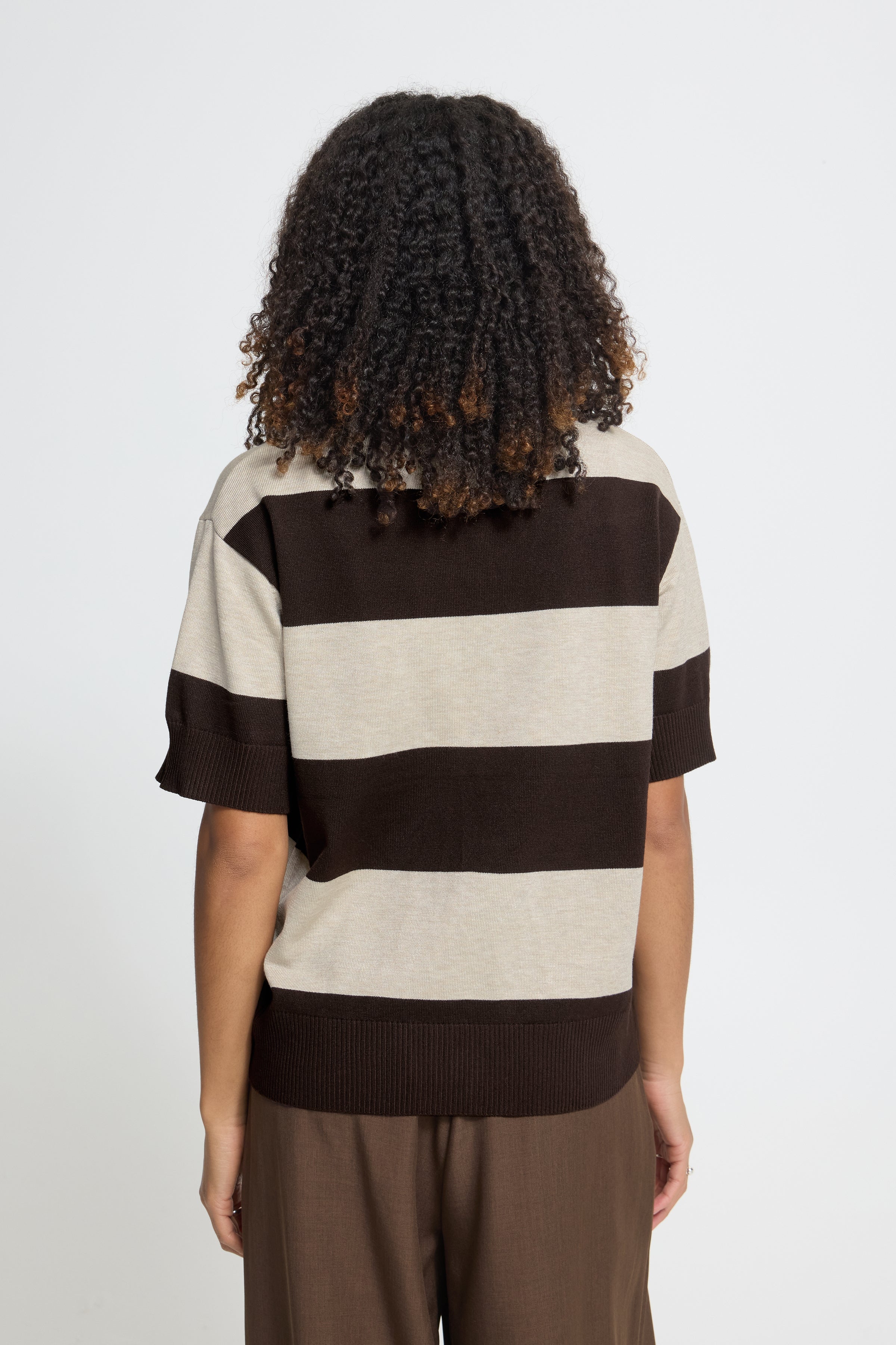 Ichi Striped Brown Loose Polo