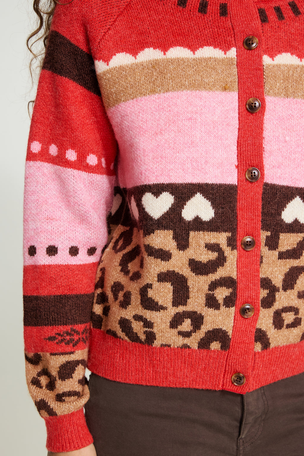 Ichi Livoni Red Multi Cardigan
