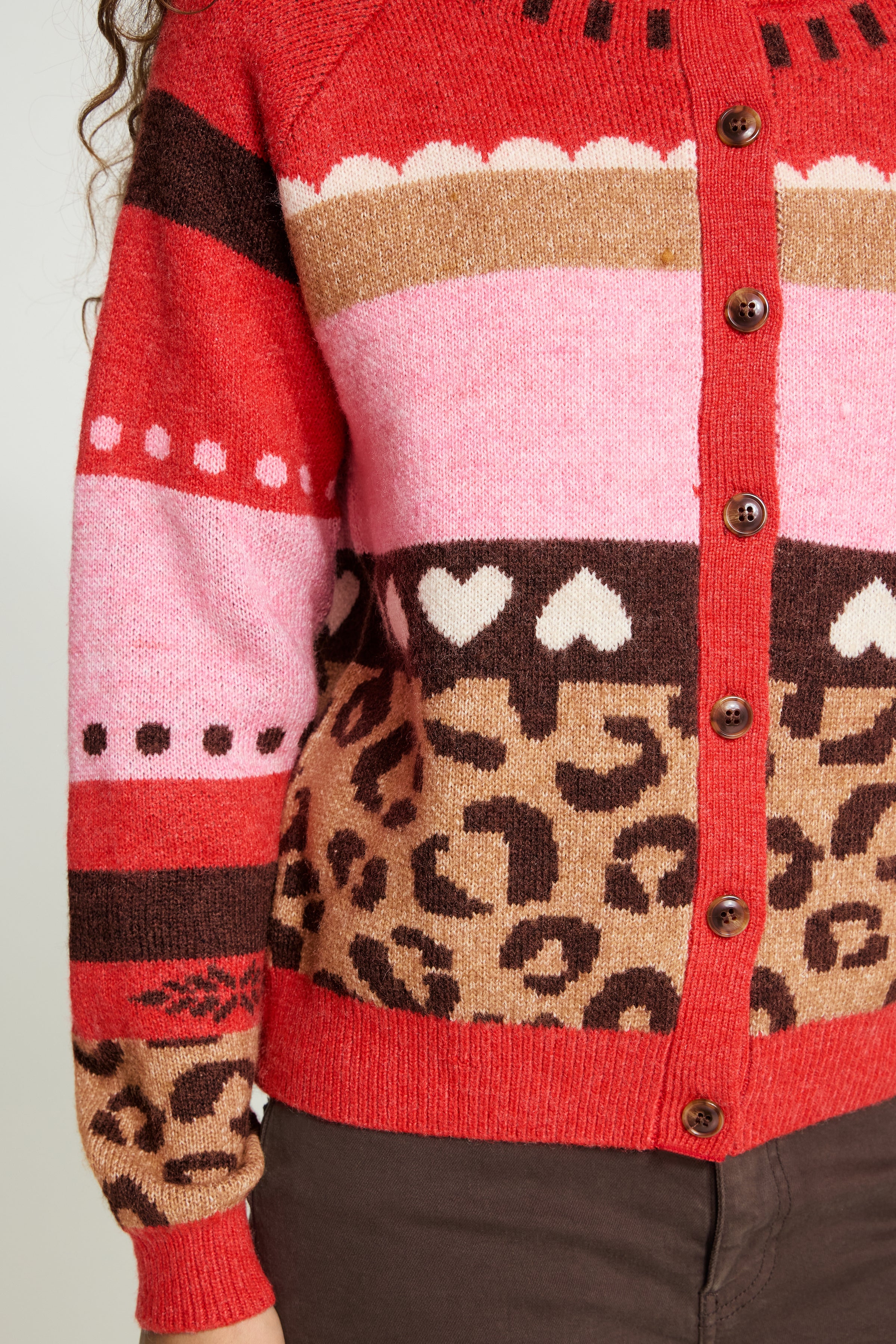 Ichi Livoni Red Multi Cardigan