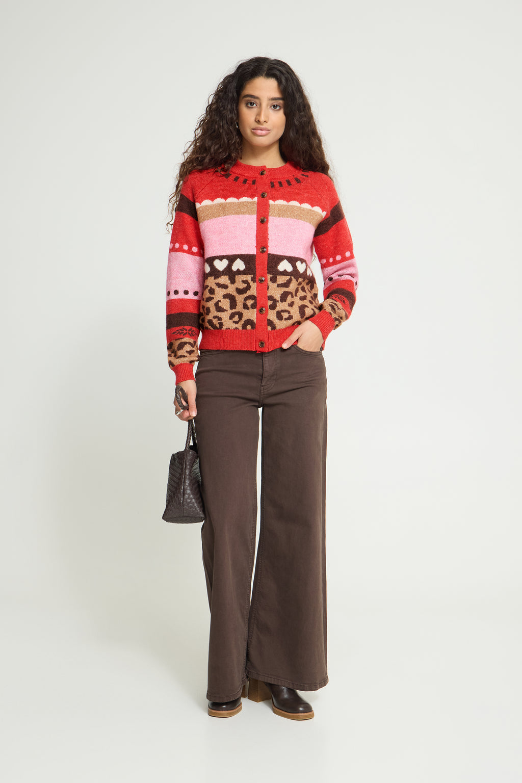Ichi Livoni Red Multi Cardigan
