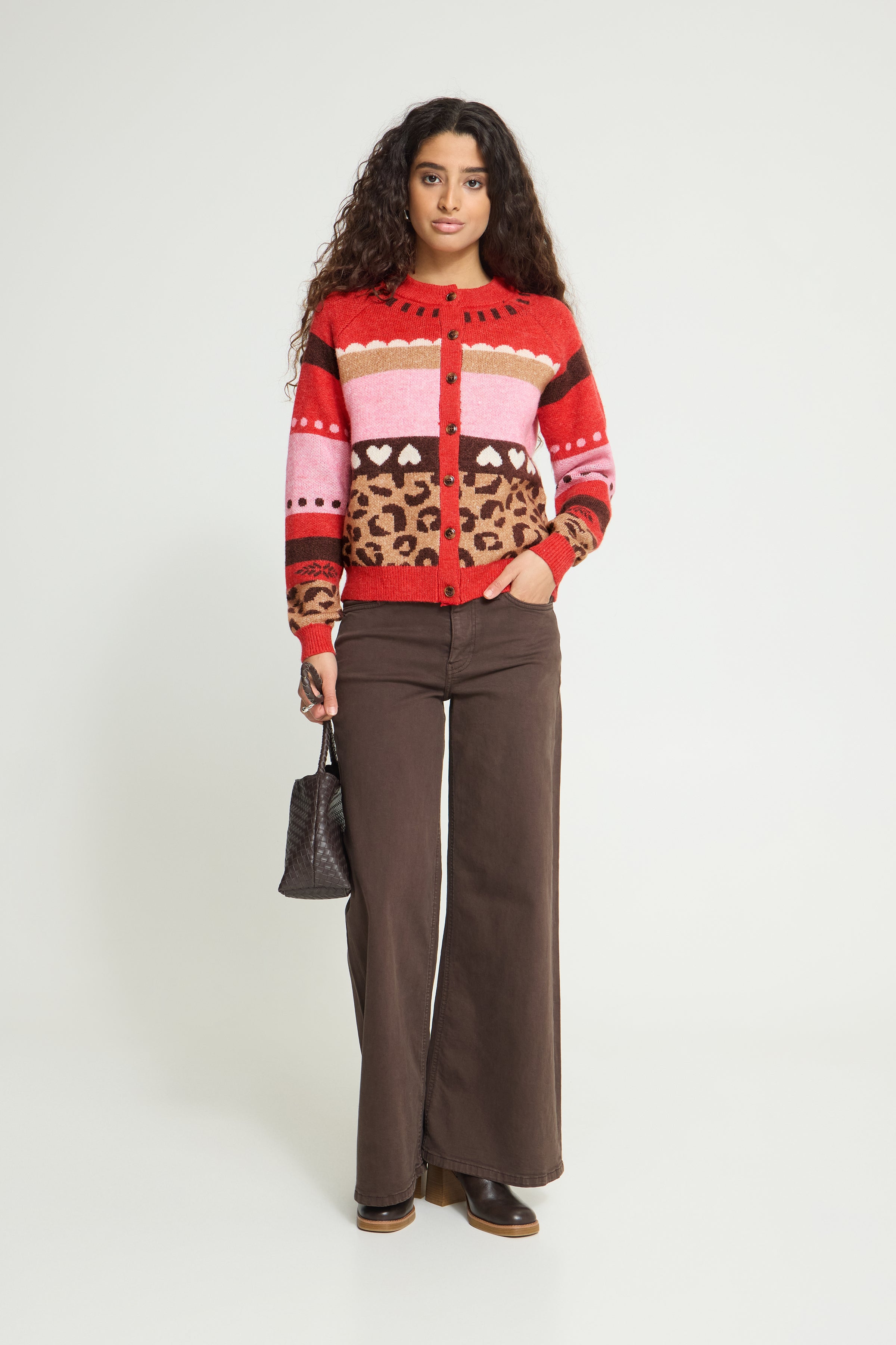 Ichi Livoni Red Multi Cardigan