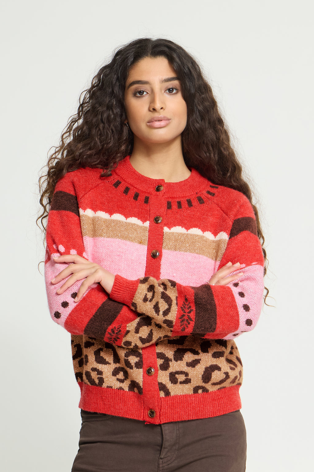 Ichi Livoni Red Multi Cardigan
