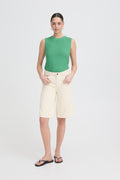 ICHI Cream Denim Kirsten Bermuda Shorts