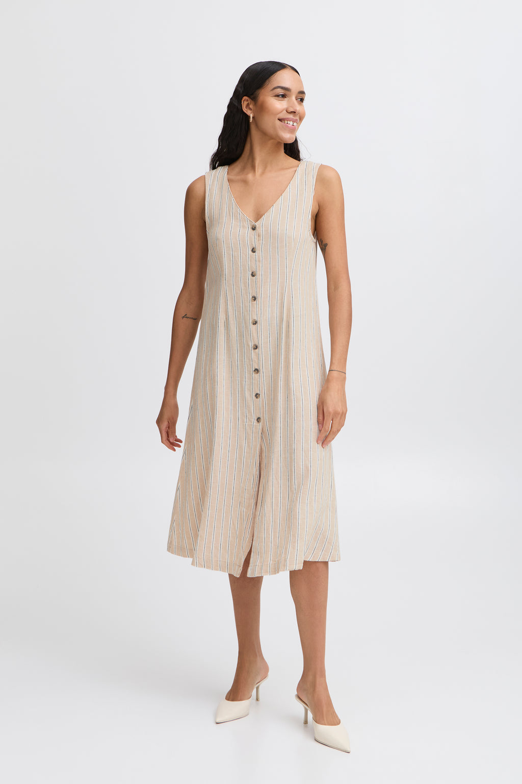 Robe Falakka Longue Beige Rayé B.Young