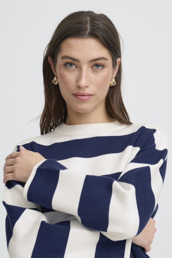 B.Young White & Blue Striped Otari Top