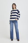 B.Young White & Blue Striped Otari Top