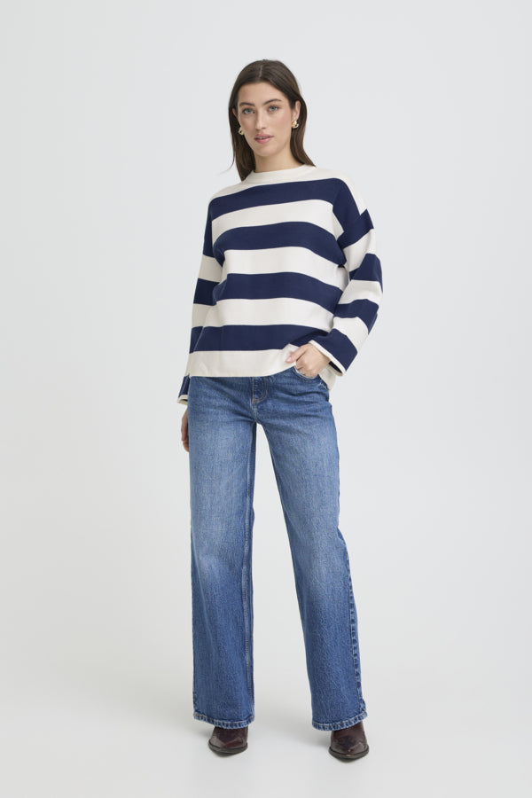 B.Young White & Blue Striped Otari Top