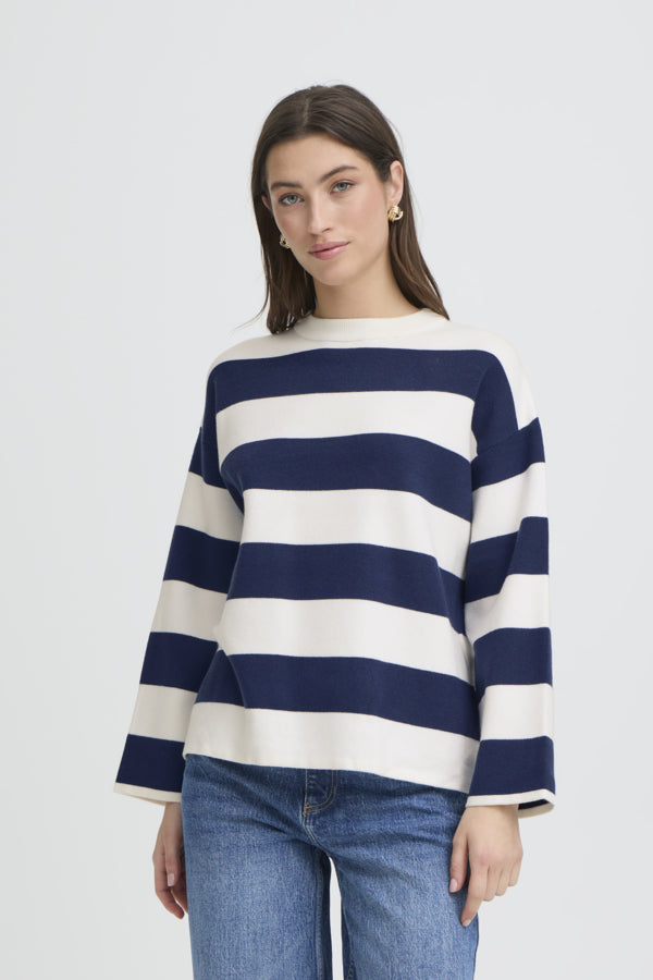 B.Young White & Blue Striped Otari Top