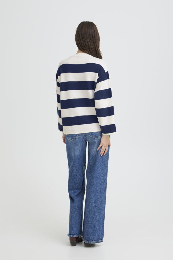 B.Young White & Blue Striped Otari Top