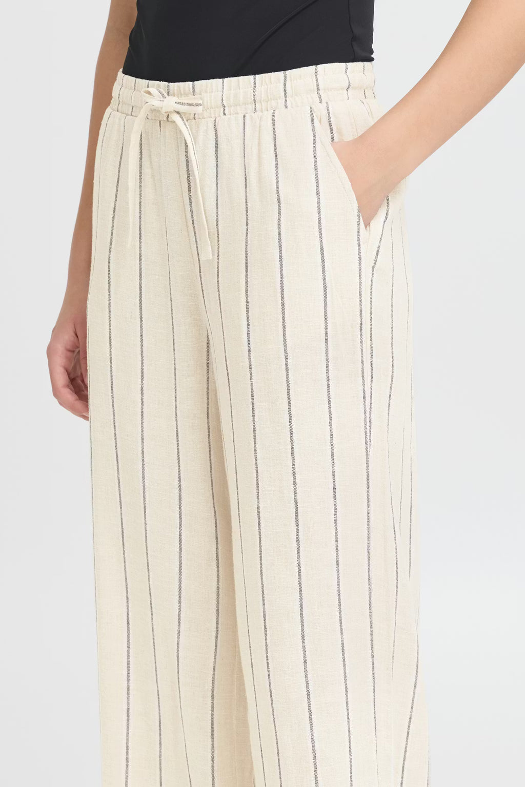 Ichi Striped Brown Linno Trousers
