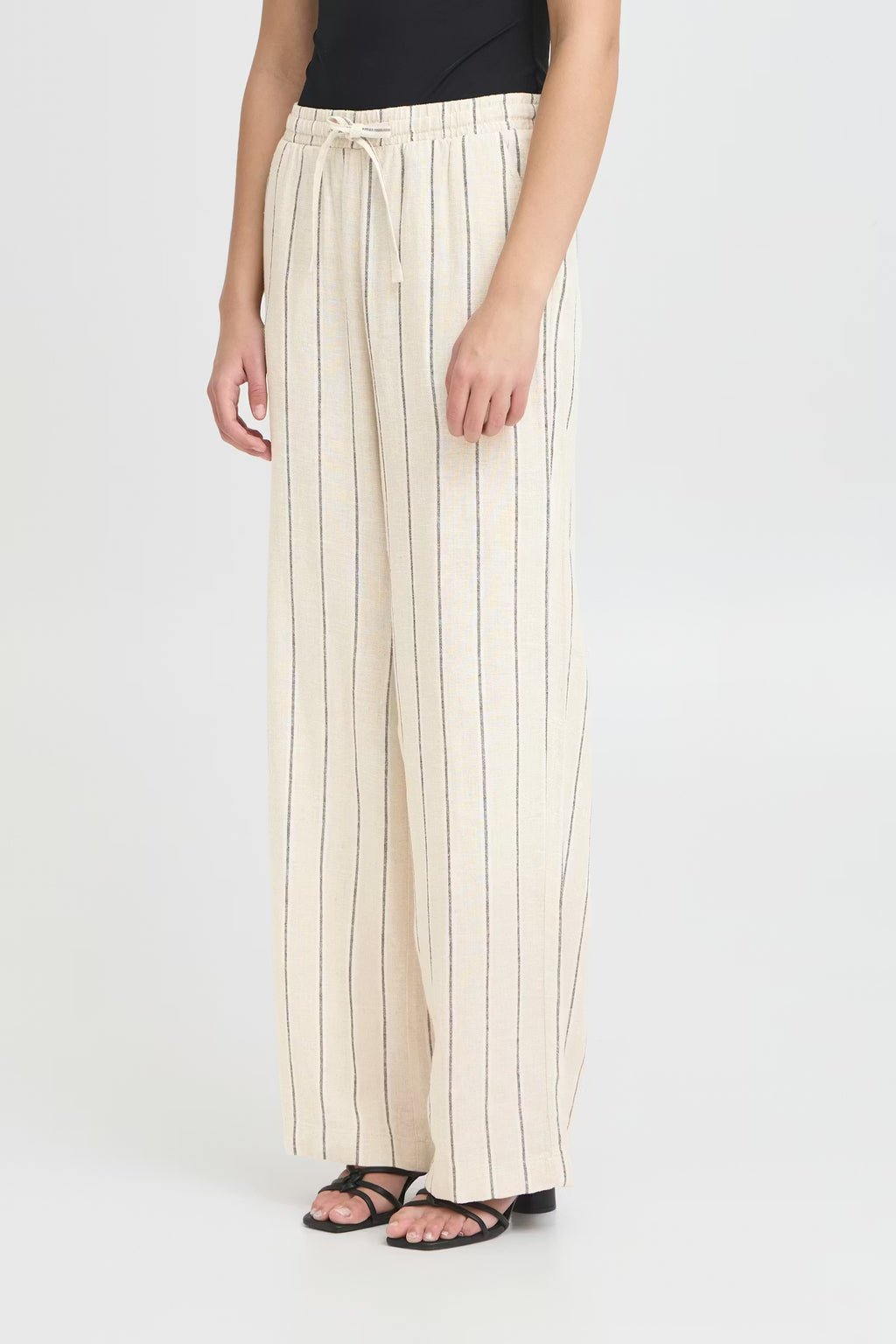 Ichi Striped Brown Linno Trousers