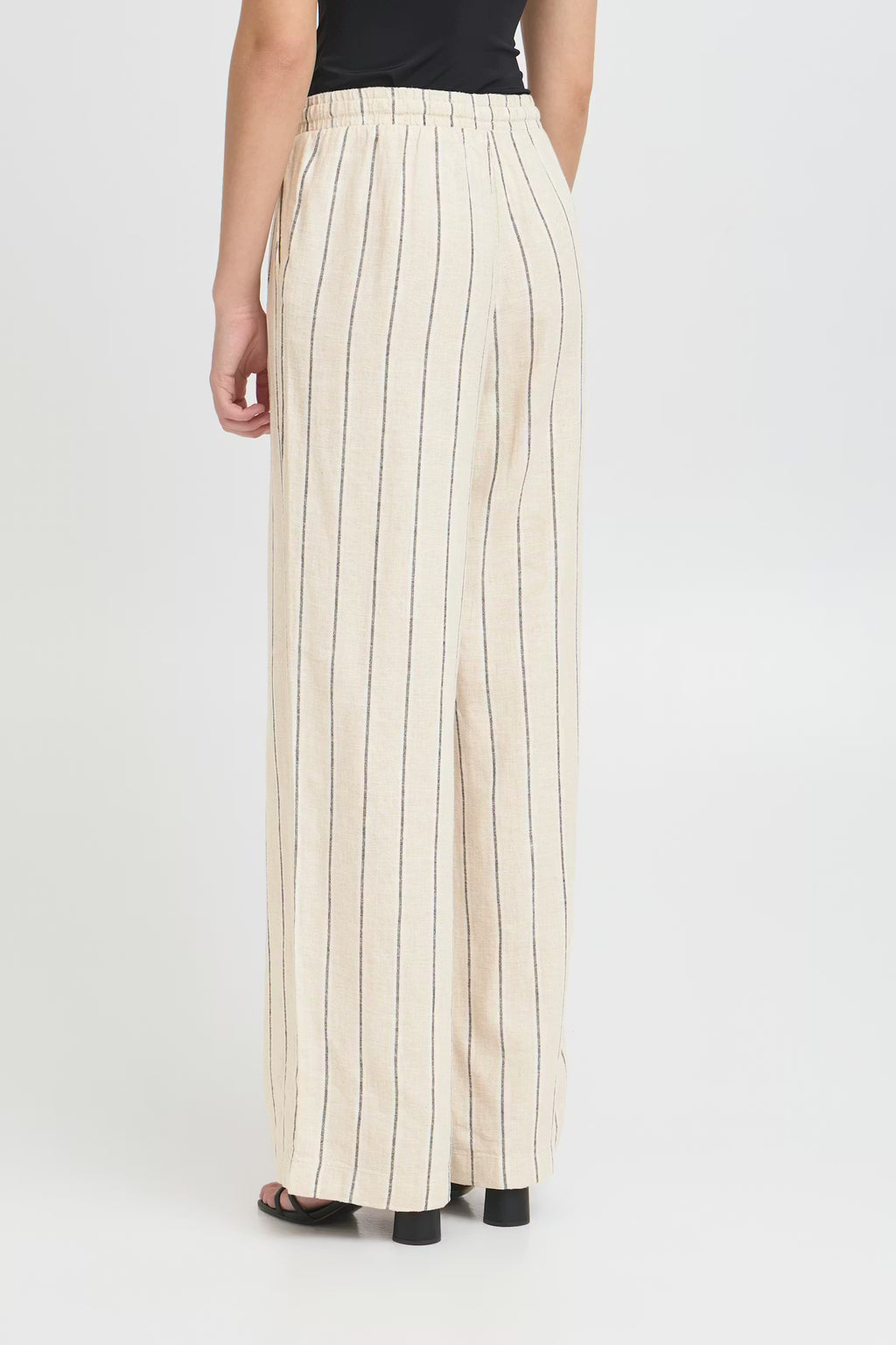 Ichi Striped Brown Linno Trousers