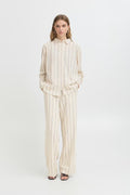 Ichi Striped Brown Linno Trousers