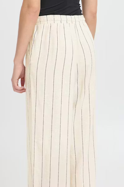 Ichi Striped Brown Linno Trousers