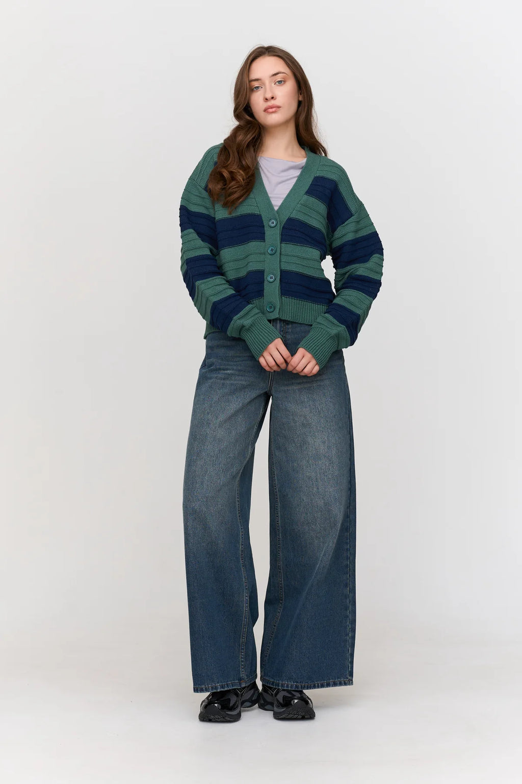 Marion Navy and Green 24 Colours Cardigan