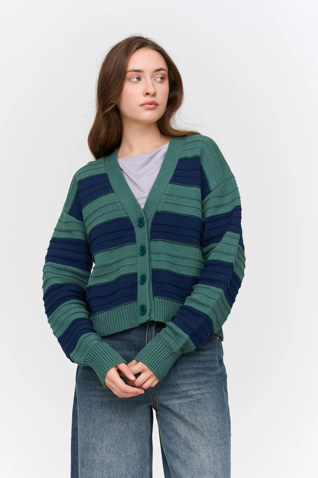 Marion Navy and Green 24 Colours Cardigan