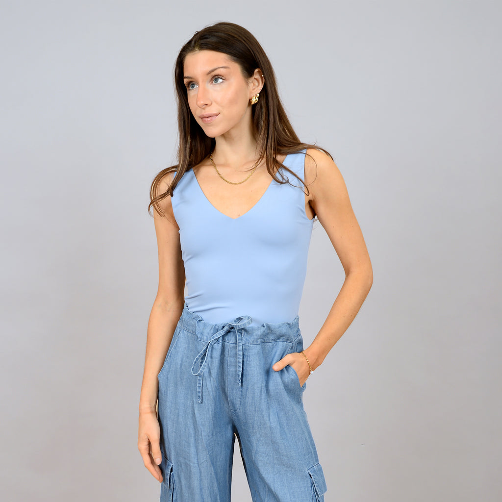 RD Style Pale Blue Valentina Sleeveless V-Neck Bodysuit