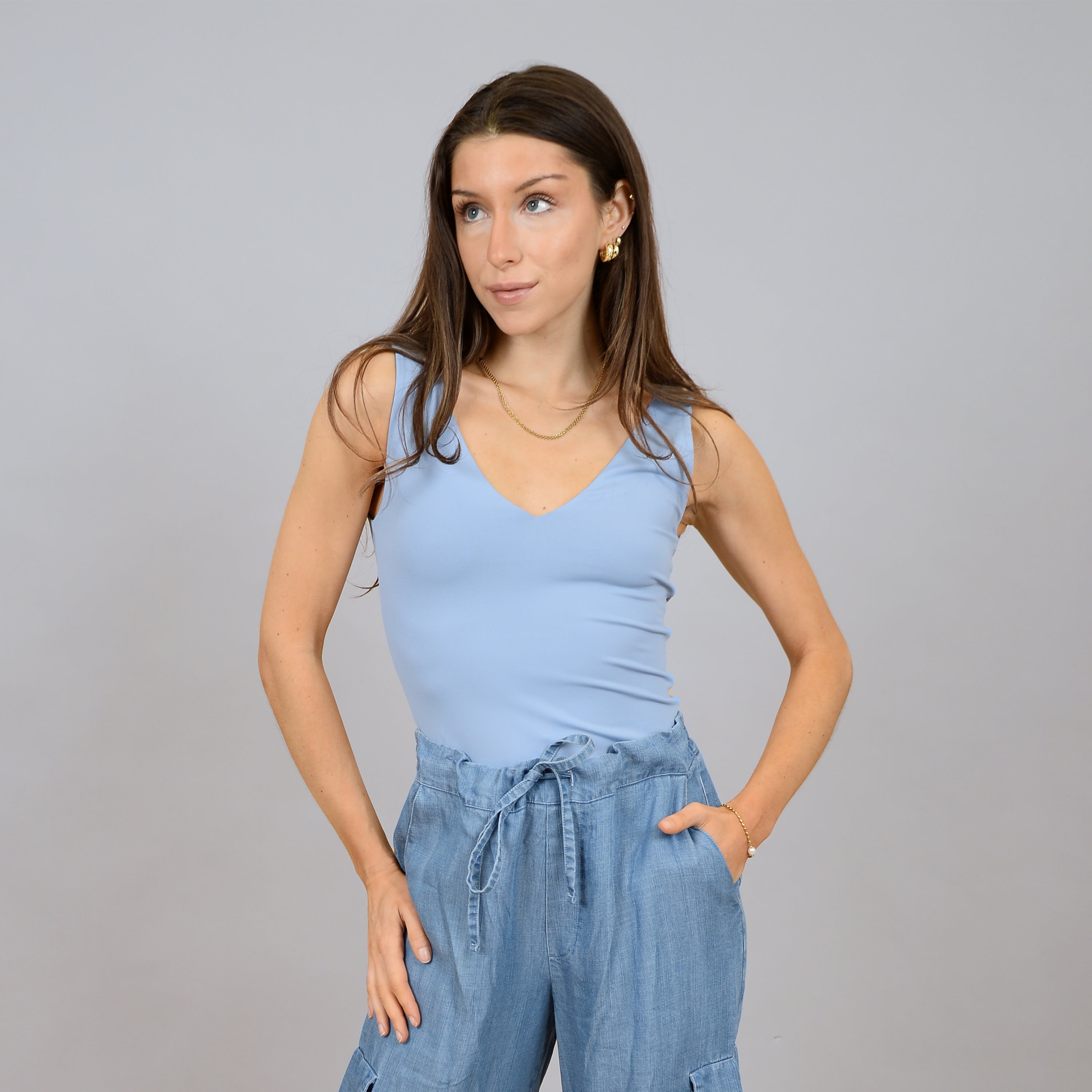 Body Valentina Sleeveless V-Neck Bleu Pâle RD Style