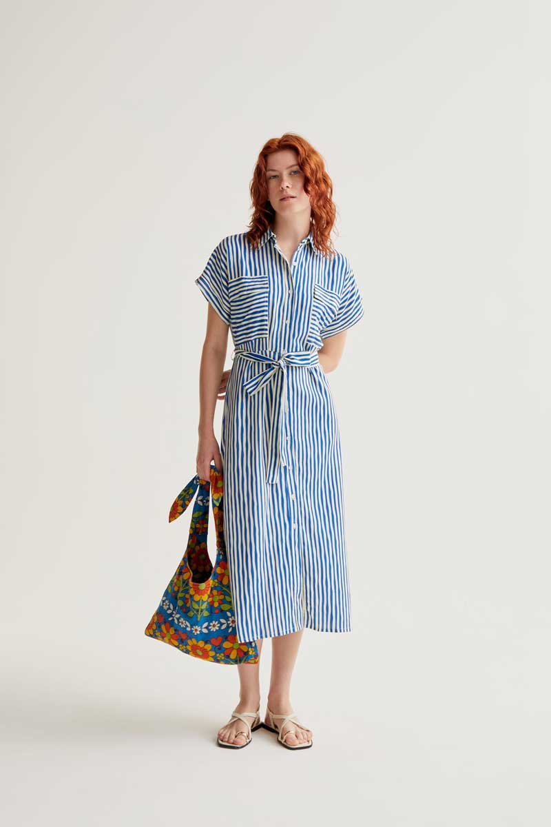 Blue & Ivory Striped Dress Compania Fantastica