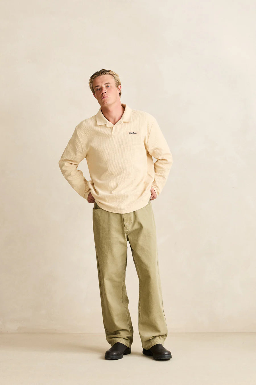 Polo Waffle Rugby LS Polo Crème Rhythm