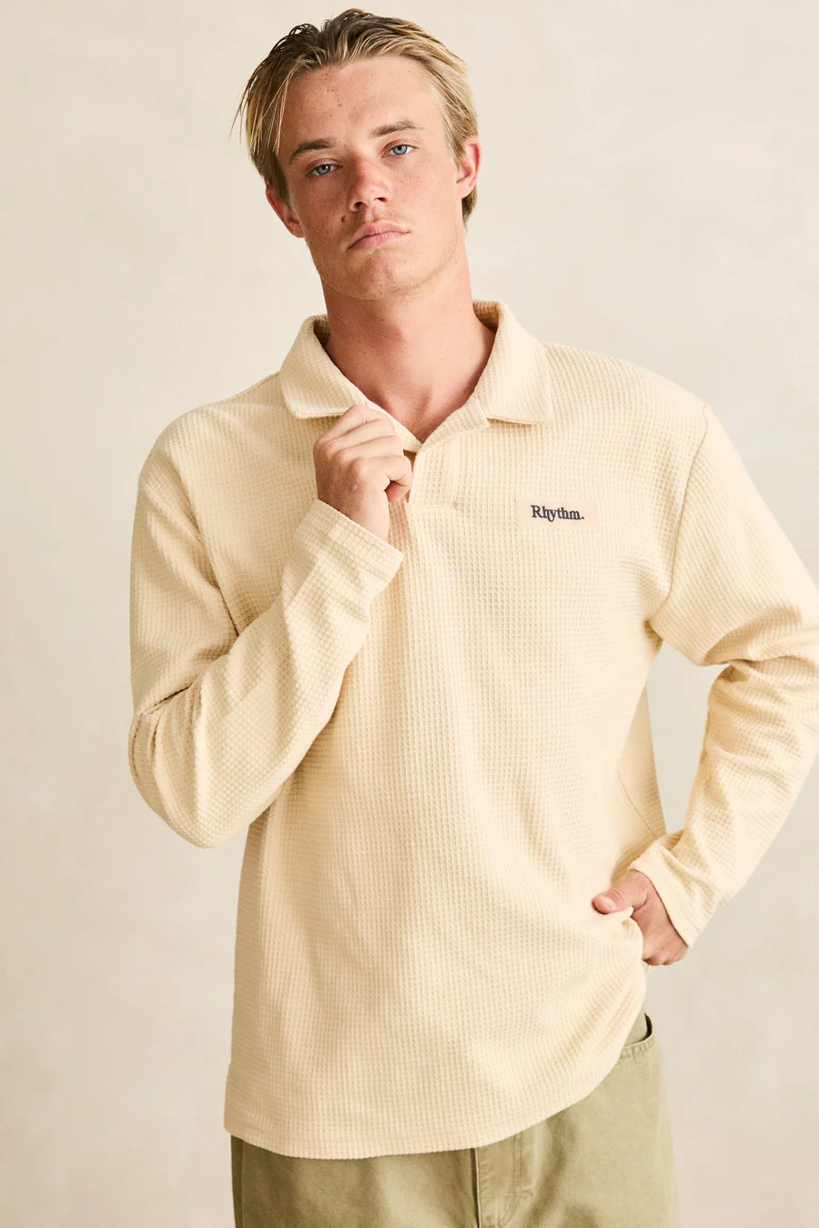 Polo Waffle Rugby LS Cream Rhythm