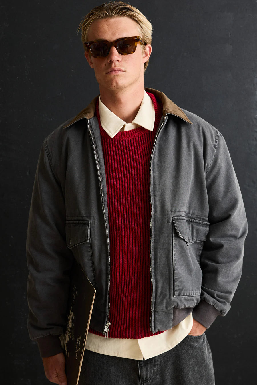 Rhythm Canvas Bomber Jacket Charcoal