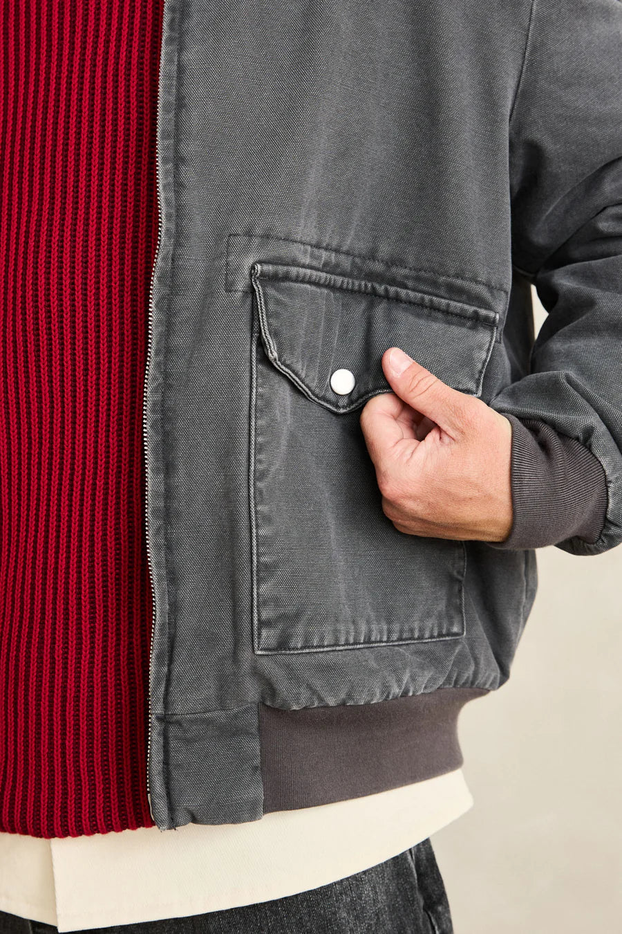 Rhythm Canvas Bomber Jacket Charcoal