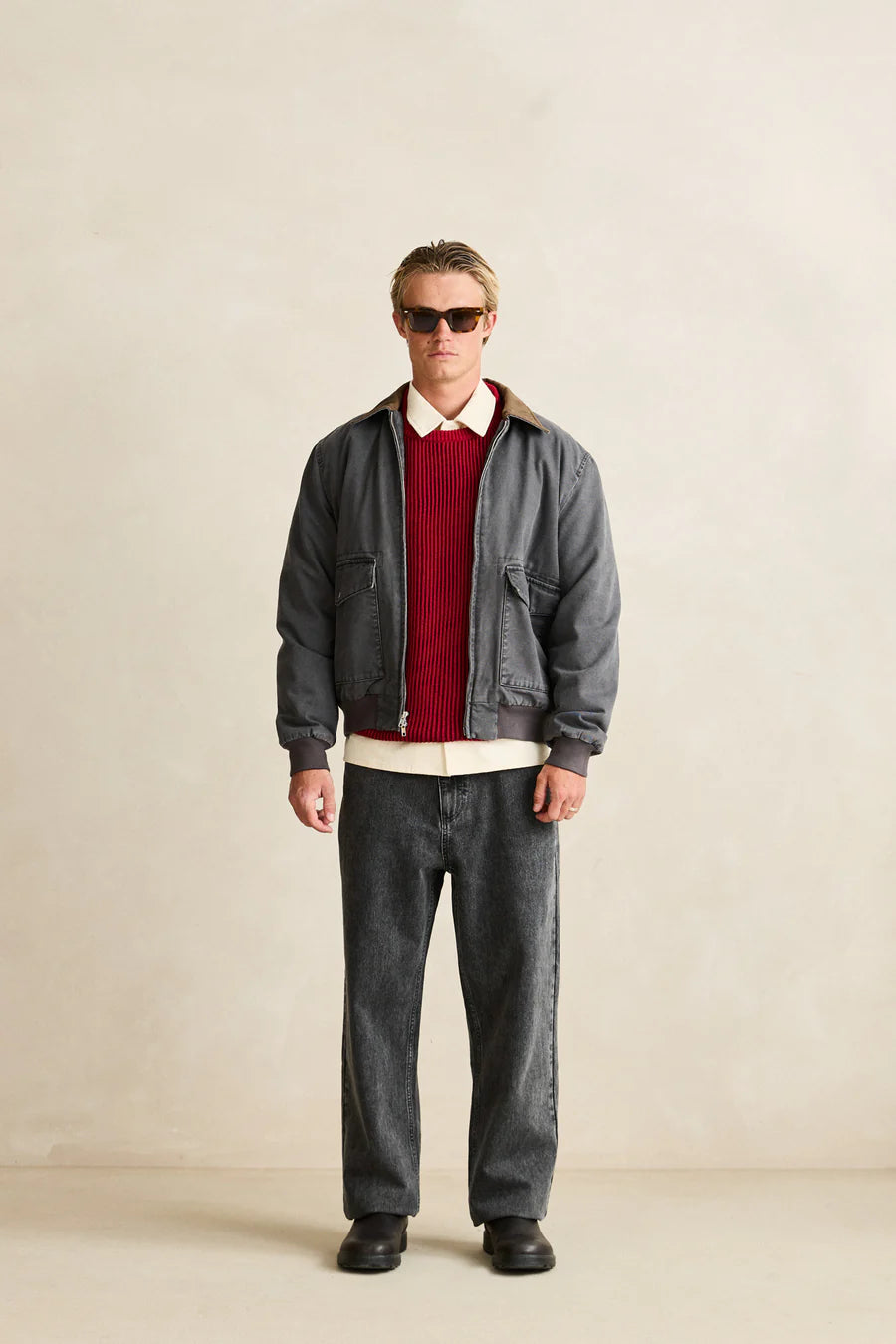 Rhythm Canvas Bomber Jacket Charcoal