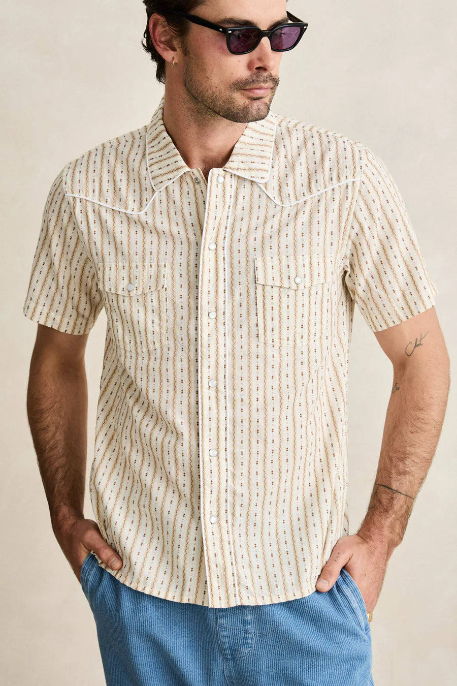 Lone Pine Stripe SS Shirt Blond Rhythm
