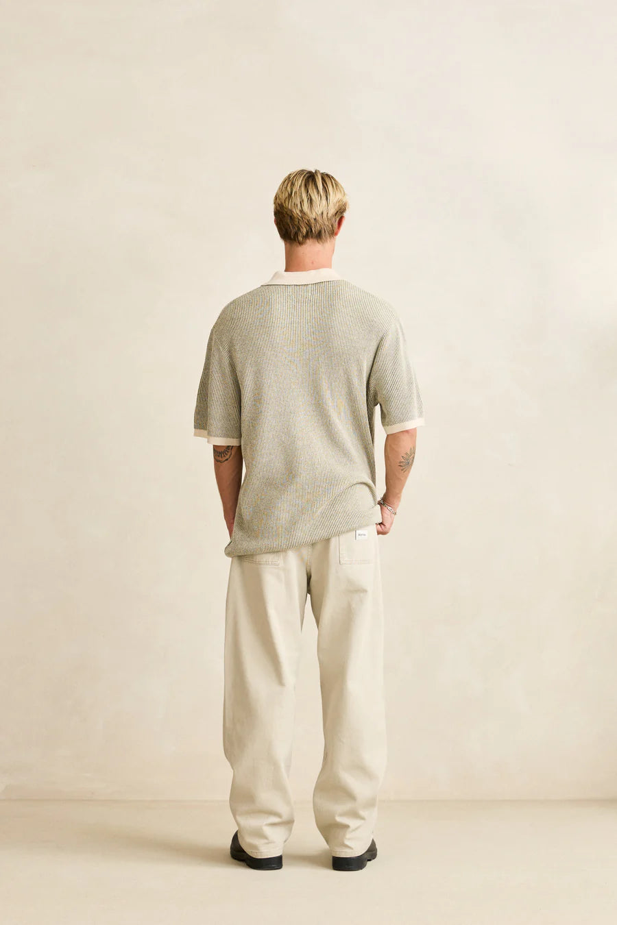 Rhythm Hi-Lo Knit Polo Beige/Green