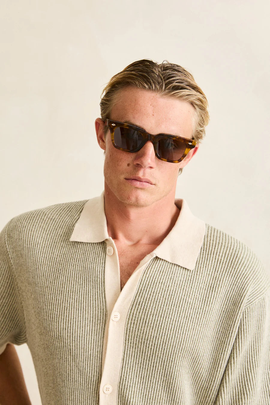 Polo Hi Lo Knit Beige/Vert Rhythm