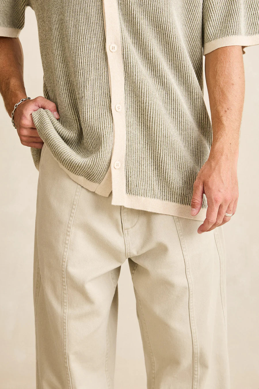 Rhythm Hi-Lo Knit Polo Beige/Green