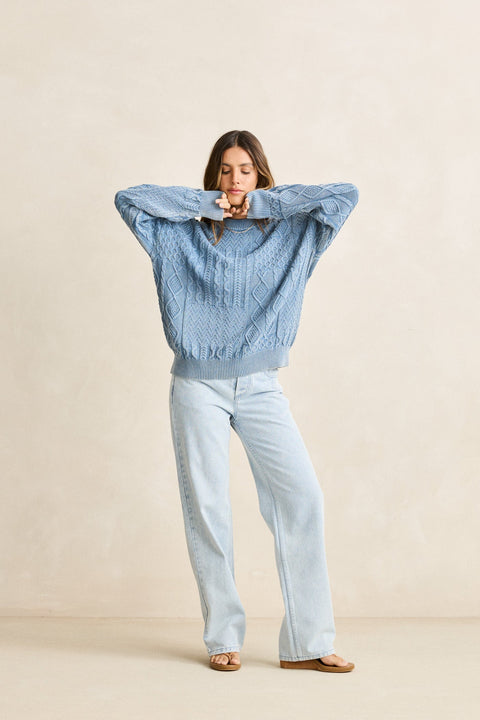 Rhythm Blue Salt Wash Patchwork Jumper
