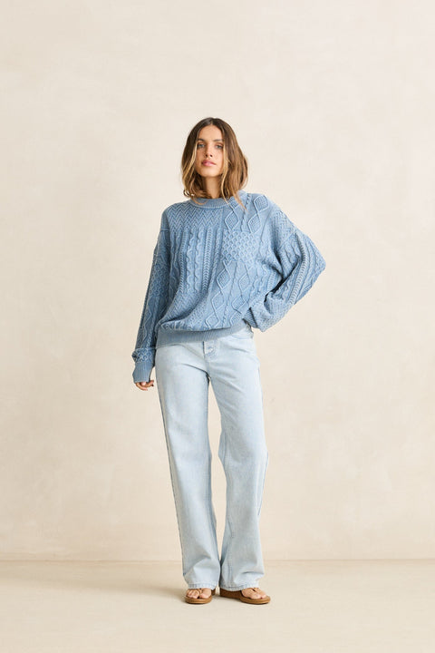Rhythm Blue Salt Wash Patchwork Jumper