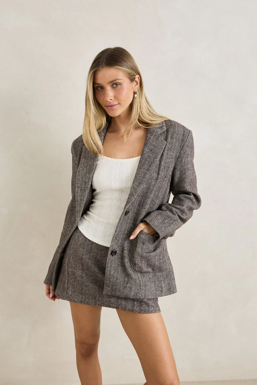 Jupe Mini Herringbone Brun Rhythm