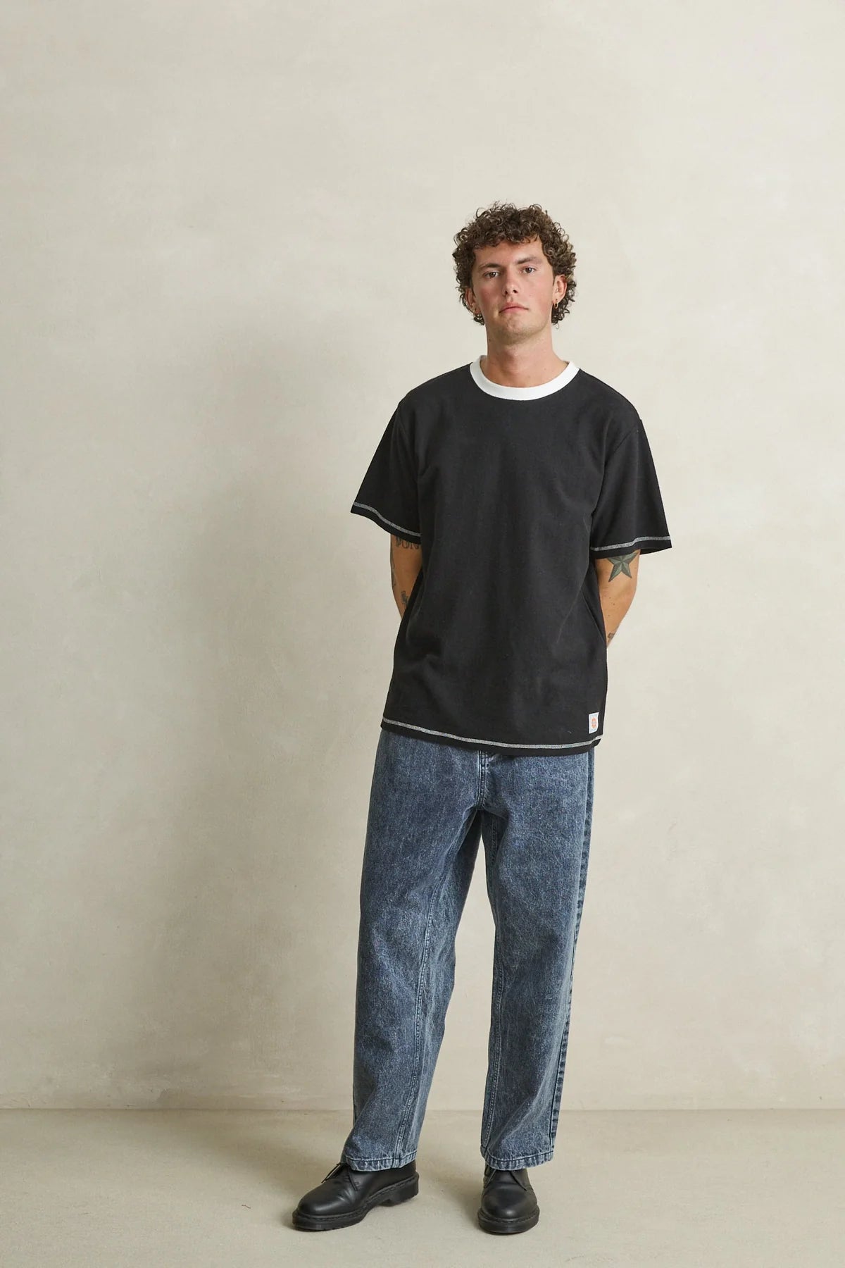 T-Shirt Contrast Vintage Terry Noir Rhythm