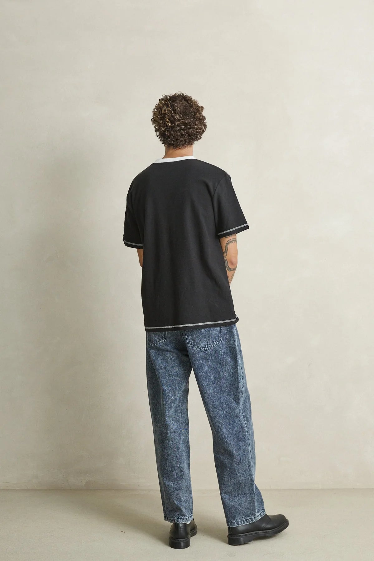 T-Shirt Contrast Vintage Terry Noir Rhythm