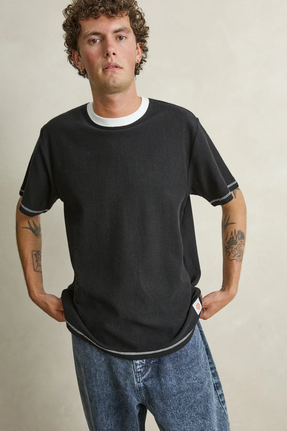 T-Shirt Contrast Vintage Terry Noir Rhythm