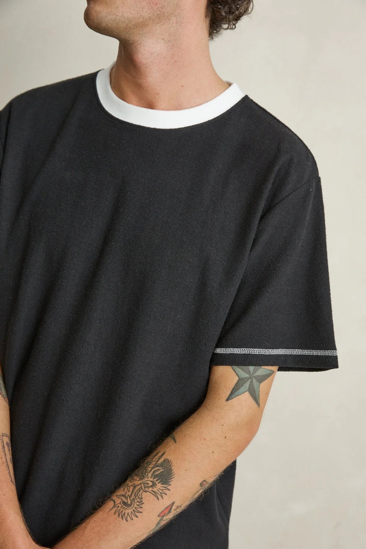 T-Shirt Contrast Vintage Terry Noir Rhythm