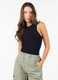 Ottoman Rib High Neck Tank Black C'est Moi