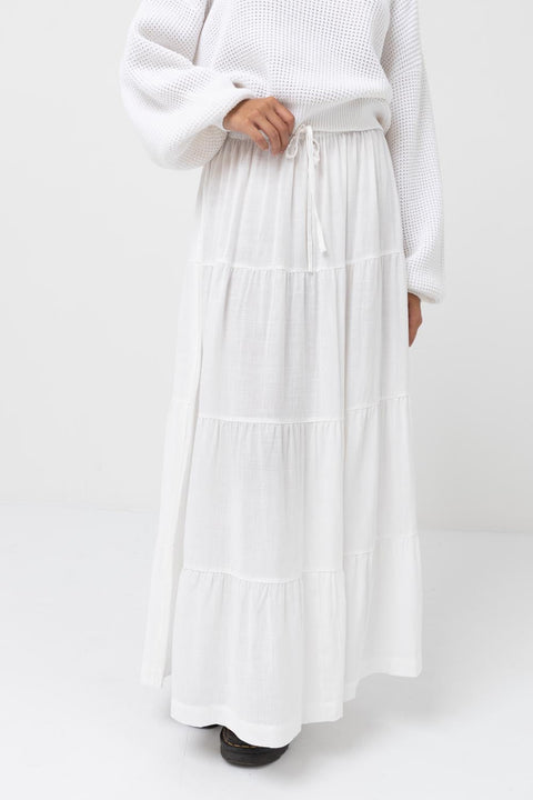 Rhythm White Classic Tiered Maxi Skirt
