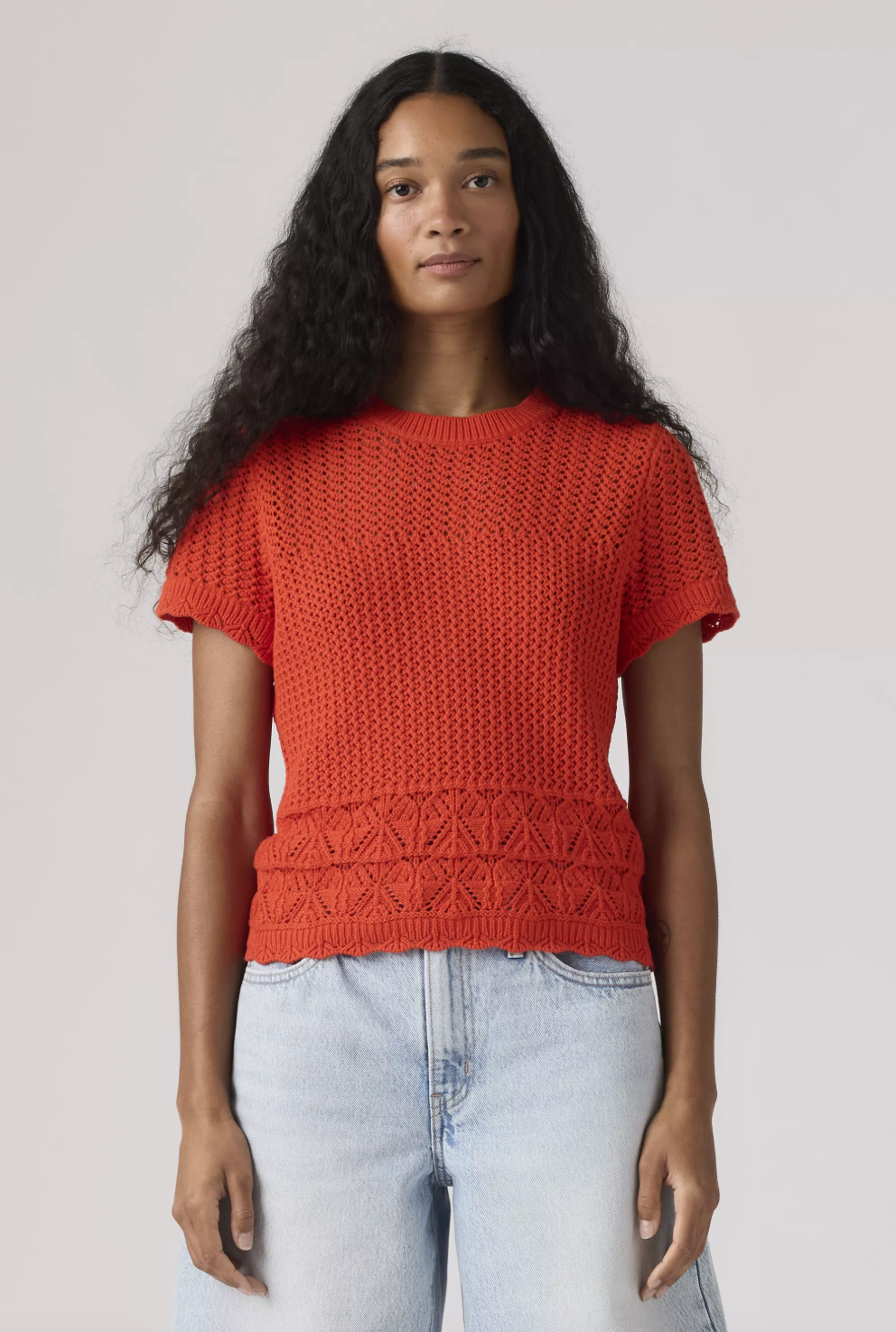 Isabelle Orange Crochet Levi's Top