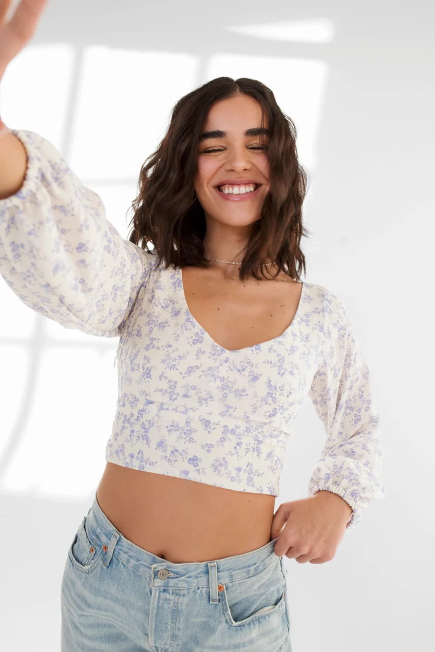 Dailystory Blue Floral Eva Top