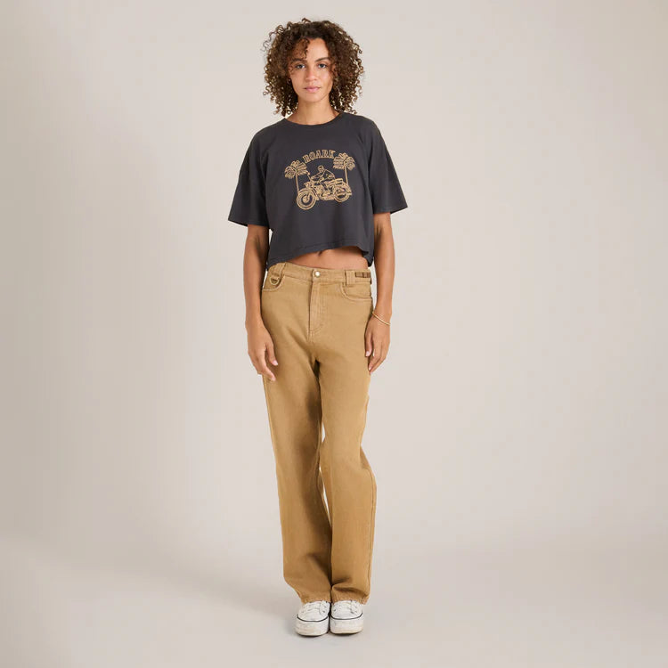 Roark Faded Black Skele Boxy Crop Moto T-Shirt
