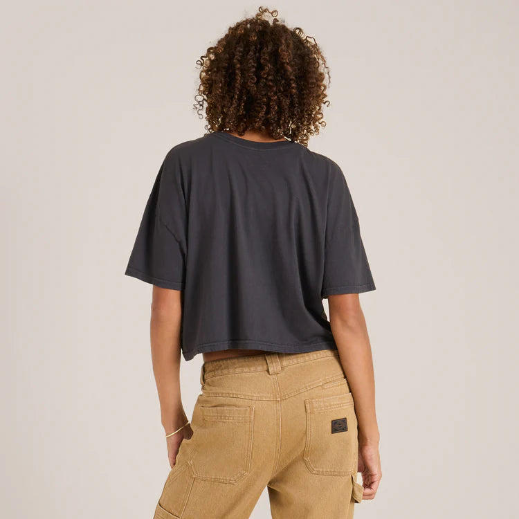 Roark Faded Black Skele Boxy Crop Moto T-Shirt