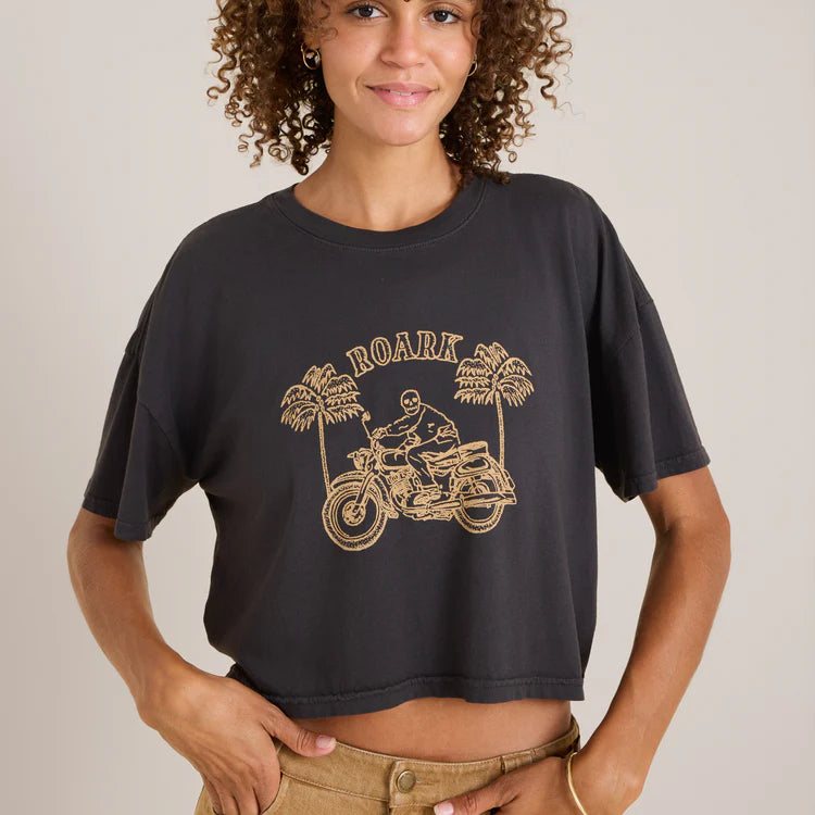 Roark Faded Black Skele Boxy Crop Moto T-Shirt
