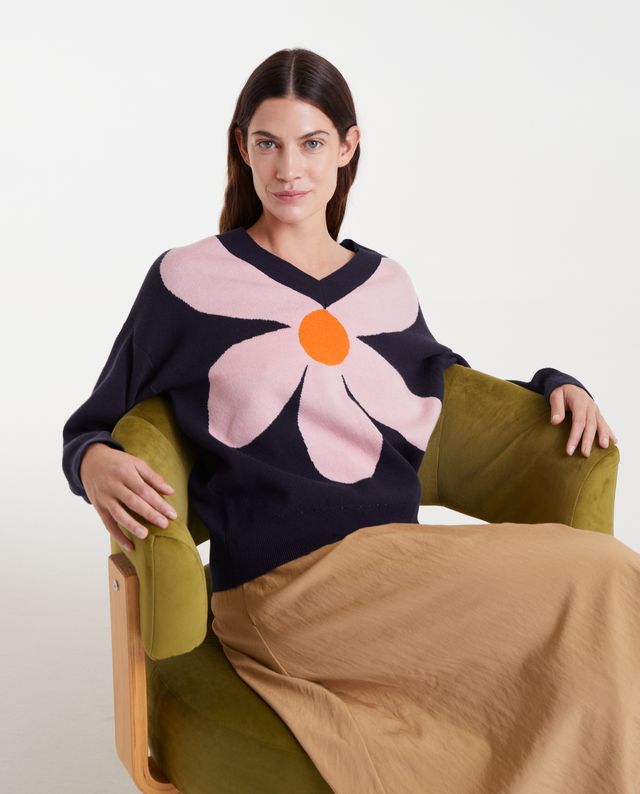 Chandail Jumper Intarsia Bleu Marine Compania Fantastica
