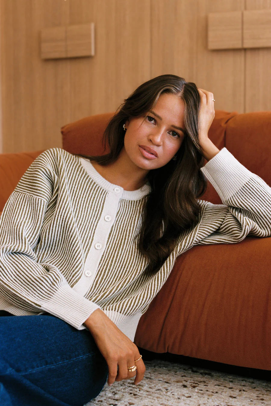 Cardigan High Tide Beige/Vert Rhythm